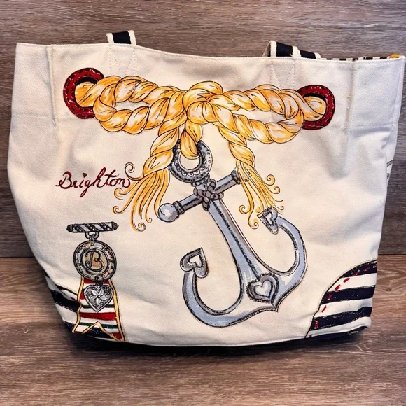 Brighton Boardwalk Wish Upon Star Nautical Anchor Yacht XL Canvas Beach Tote Y2K - Picture 5 of 14